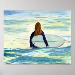 Female Surfer i vackert solljus Poster