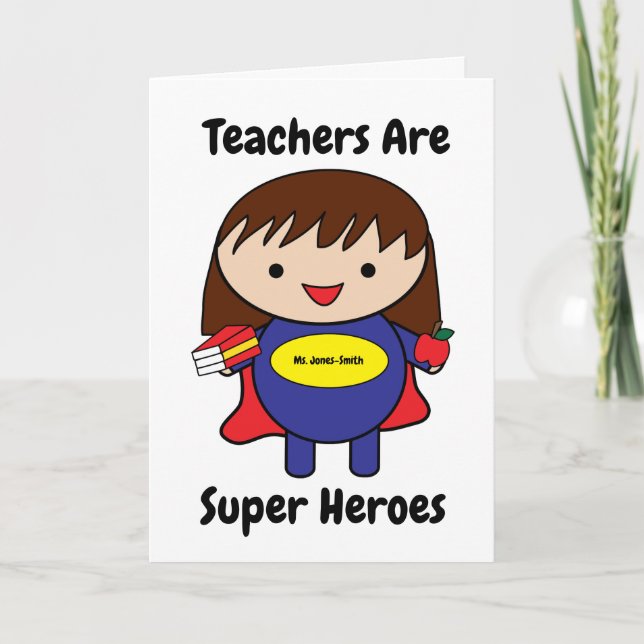 Female Teacher Toppen Hero Kawaii Personalize Card Kort (Framsida)