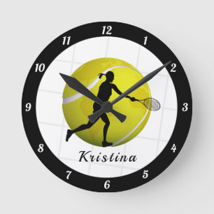 Female Tennis Player Silhouette Girls Namn Boll Rund Klocka