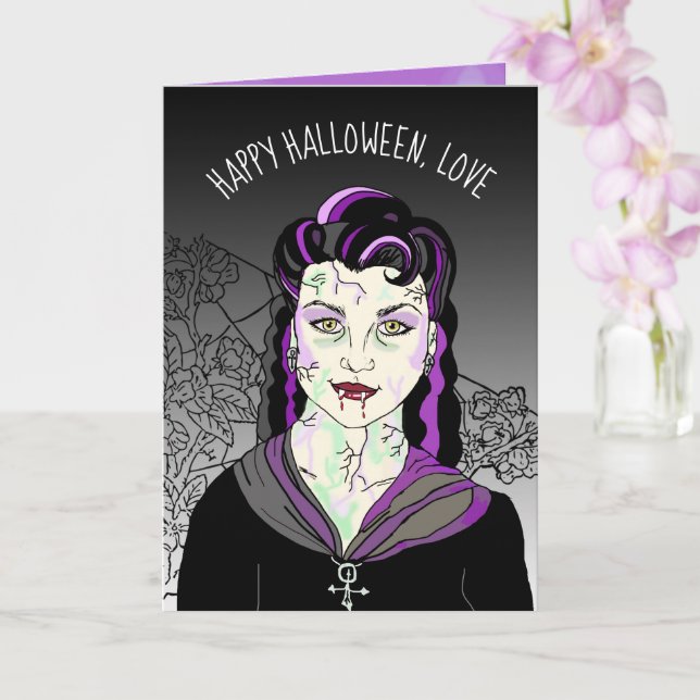 Female Vampire, Romantic Halloween Bus eller godis Kort (Orkide)