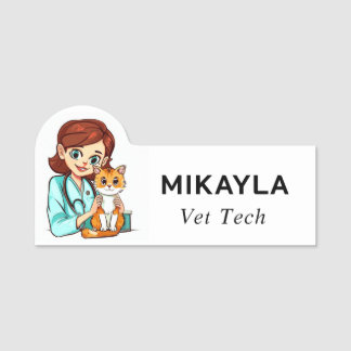 Female Vet och Cute Kitten Namnbricka