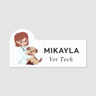 Female Vet och Cute Puppy Namnbricka