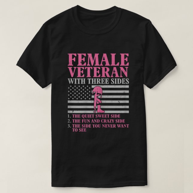 Female Veteran med tre sider Kvinnor i veteran Mot T Shirt (Design framsida)