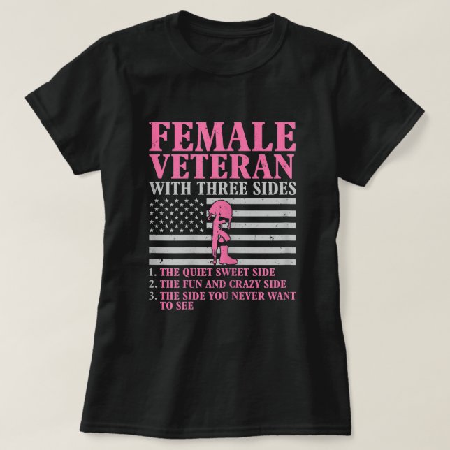 Female Veteran med tre sider Kvinnor i veteran Mot T Shirt (Design framsida)