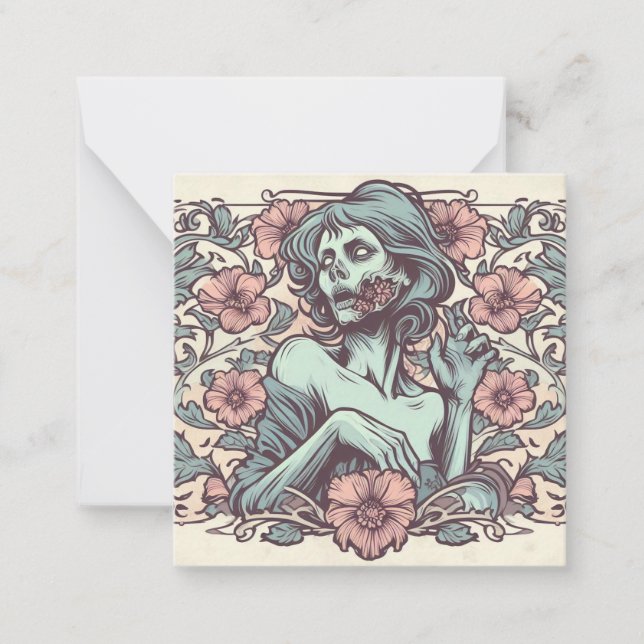 Female Zombie Art nouveau med Flowers Söt Anteckningskort (Framsida)