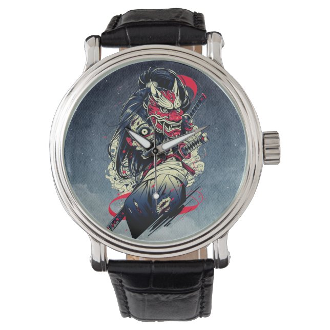 Female Zombie Samurai – Undead Warrior Art Armbandsur (Framsida)