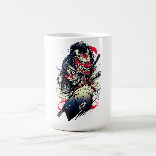 Female Zombie Samurai – Undead Warrior Art Kaffemugg (Center)