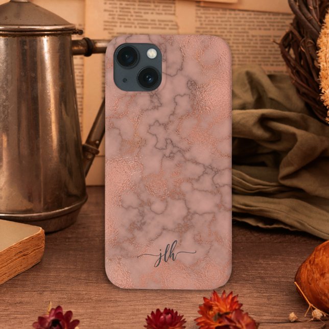 Femiknine Ro Marble and Metallic with Monogram (Modern styling in this feminine iPhone case to personalize with your monogram initials.)