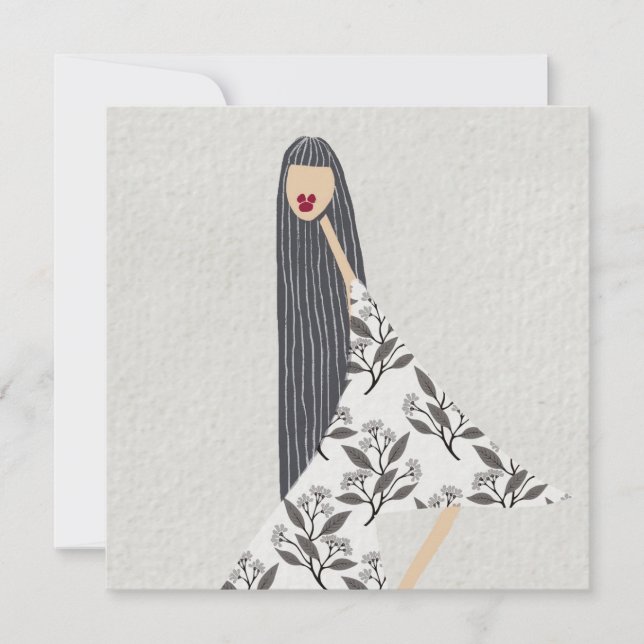 Feminil Blommig Glamour Mode Illustrationskort Inbjudningar (Framsida)