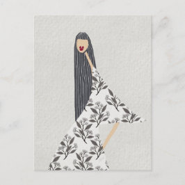 Feminil Blommig Glamourös Mode Illustrationskonst Vykort