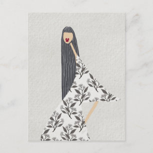 Feminil Blommig Glamourös Mode Illustrationskonst Vykort