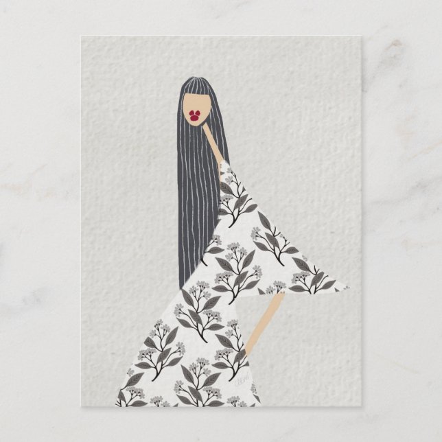 Feminil Blommig Glamourös Mode Illustrationskonst Vykort (Framsida)