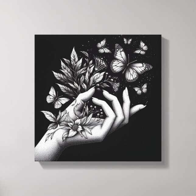 Feminil fjärilillustration minimalistisk estetik canvastryck (Framsida)