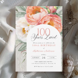 Feminin Blommigt 100 Eleganter på födelsedagen Inbjudningar