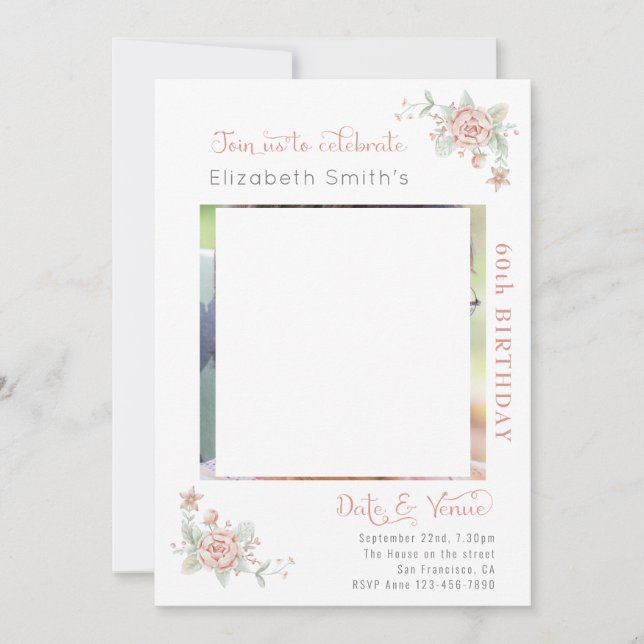 Feminin Blommigt födelsedag Inbjudningar (Framsida)