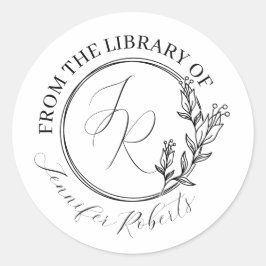 Feminin Blommigt Skript Initialer Bibliotek-bokmär Runt Klistermärke