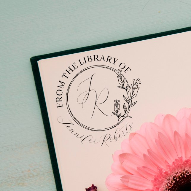 Feminin Blommigt Skript Initialer Bibliotek-bokmär Självfärgande Stämpel (Skapare uppladdad)