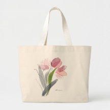 Feminin Blommigt Tulips Grönt Löv Large Tote Bag