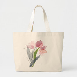 Feminin Blommigt Tulips Grönt Löv Large Tote Bag Jumbo Tygkasse