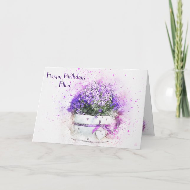 Feminin blommigt - vattenfärgsdag kort (Framsida)