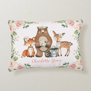 Feminin Blommigt Woodland/Forest Animals Nursery Prydnadskudde
