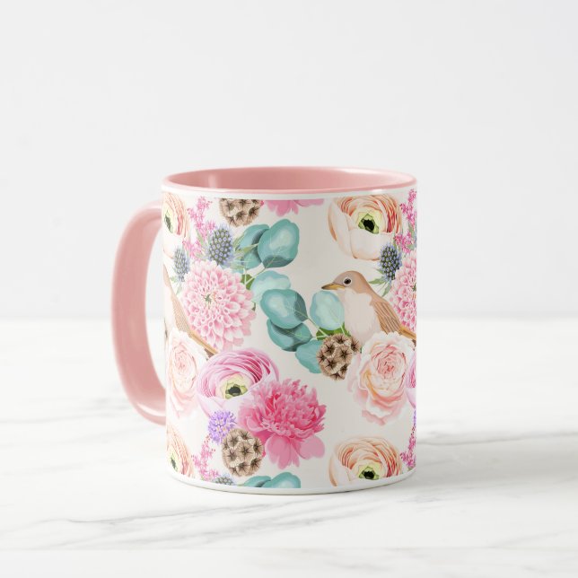 Feminin Blommönster Mugg (Framsida vänster)