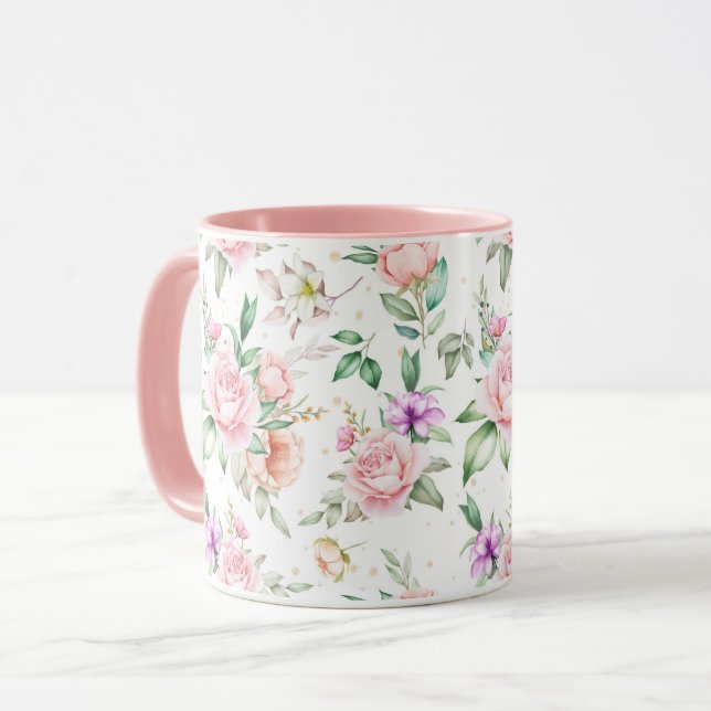 Feminin Blommönster Mugg (Framsida vänster)