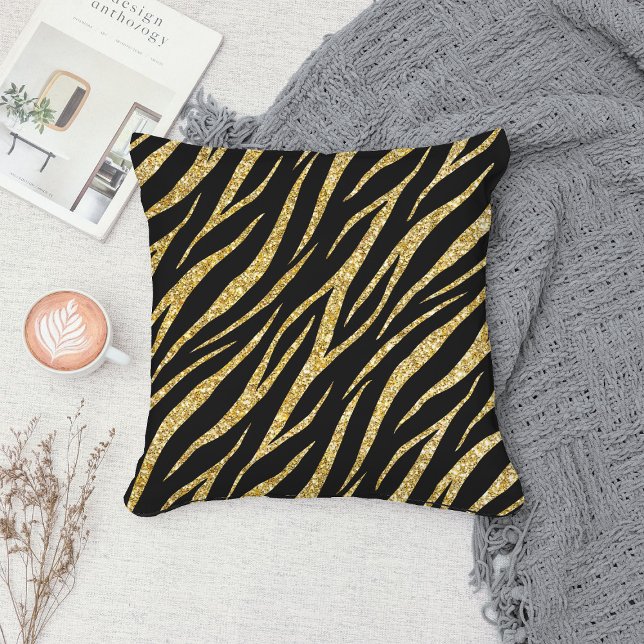 Feminin Chic Luxury Black Guld Classy Zebra tryck Kudde (Skapare uppladdad)