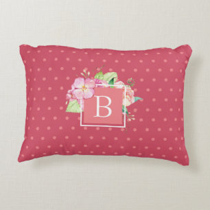 Feminin Chic Monogrammed Initial Rosa Dot Blommigt Prydnadskudde