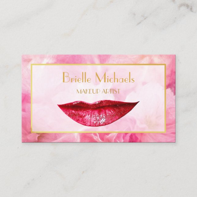 Feminin djup Rosa Gnistra Läppar Chic Makeup Artis Visitkort (Framsida)