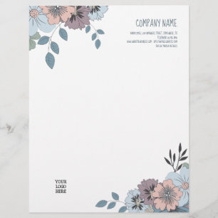 Feminin Dusty Blue Salmon Rosa Blommigt Logotyp Brevhuvud