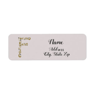 Feminin Elegant Guld Brev F Monogram Inledande Returadress Etikett