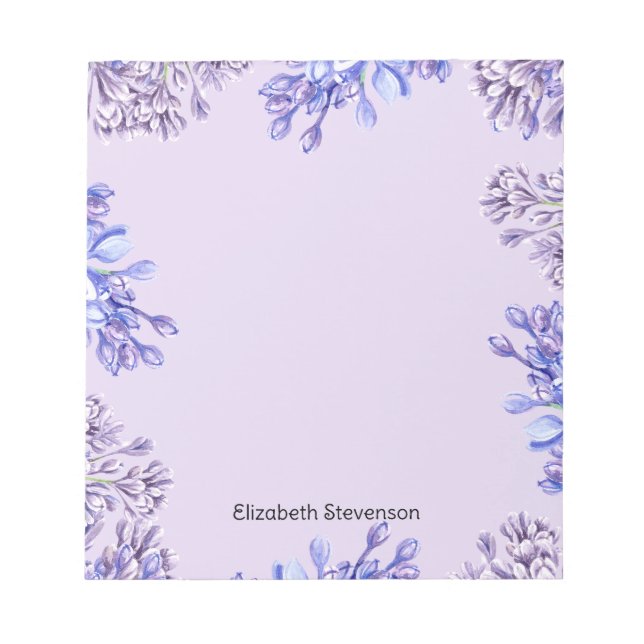Feminin Elegant Vattenfärg Lilac Flowers Namn Anteckningsblock (Framsida)