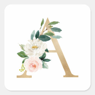 Feminin Faux guldfoil Blommigt Brev A Monogram Fyrkantigt Klistermärke