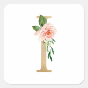Feminin Faux guldfoil Blommigt Brev I Monogram Fyrkantigt Klistermärke