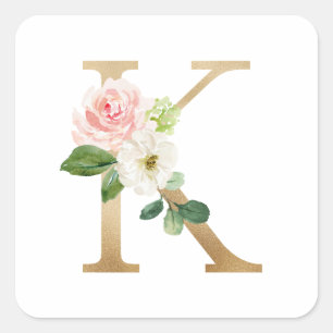 Feminin Faux guldfoil Blommigt Brev K Monogram Fyrkantigt Klistermärke
