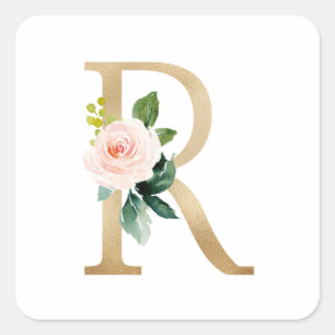 Feminin Faux guldfoil Blommigt Brev R Monogram  Fyrkantigt Klistermärke