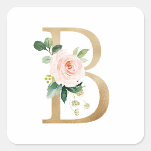 Feminin-faux-gulfenad Blommigt Brev Fyrkantigt Klistermärke