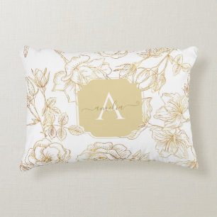 Feminin glam modern guld blommigt monogram namn prydnadskudde