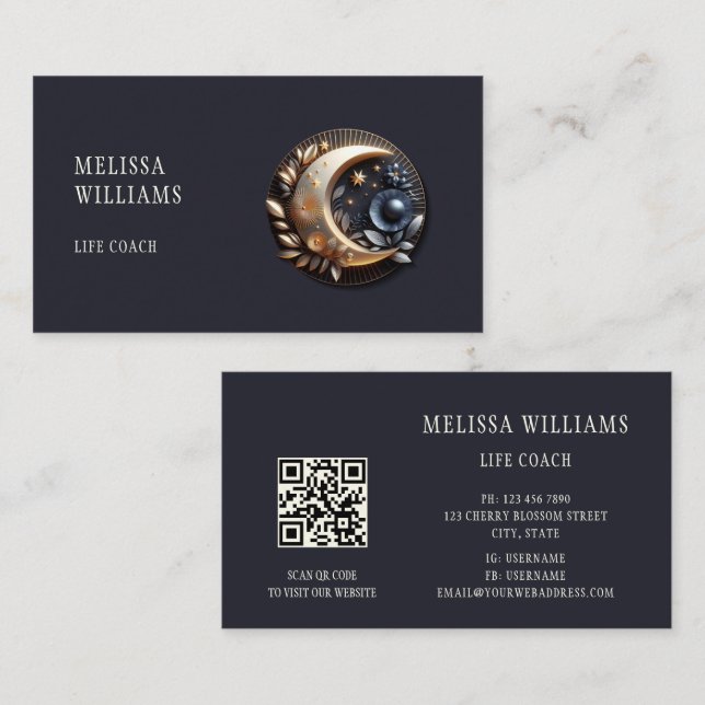 Feminin Life Coach 3D Måne Visitkort (Fram/baksida)