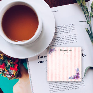 Feminin lila blomma och mjuk rosa rand 3 tum x 3 t post-it block