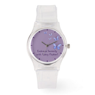 Feminin Lila Blue Butterflies med citat Armbandsur