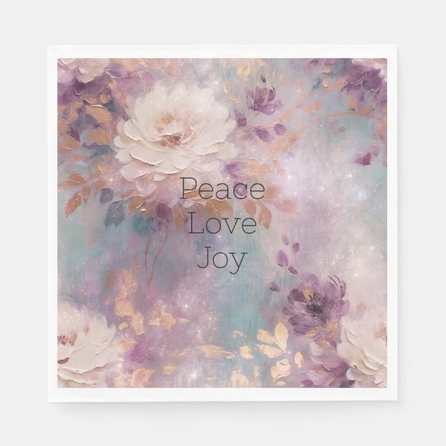 Feminin Lila Blue och Guld Blommigt Pappersservett (Framsidan)