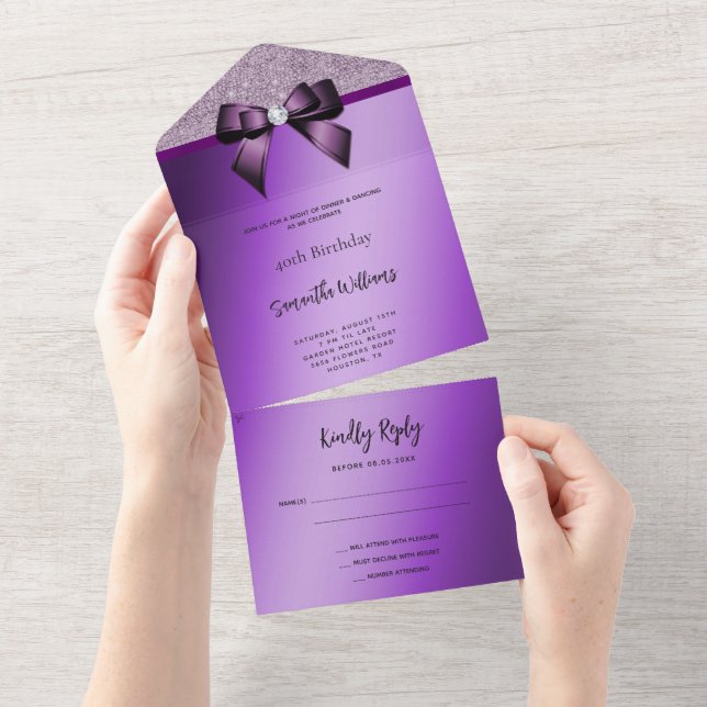 Feminin Lila Gem Bow & Glitter Birthday (Tearaway)
