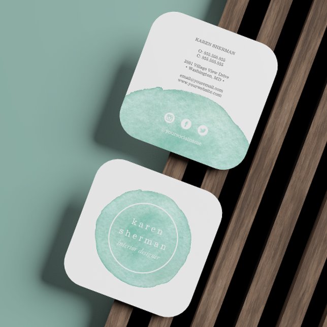 Feminin logotyp professionell turkos social media fyrkantigt visitkort (Skapare uppladdad)