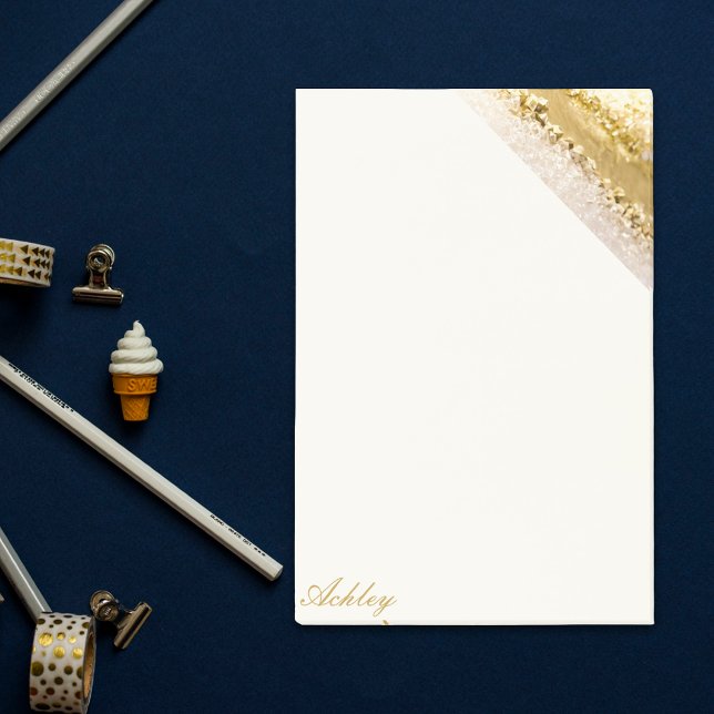 Feminin med namnet manus gyllene marmor post-it block (Feminine named script golden marble post-it notes)