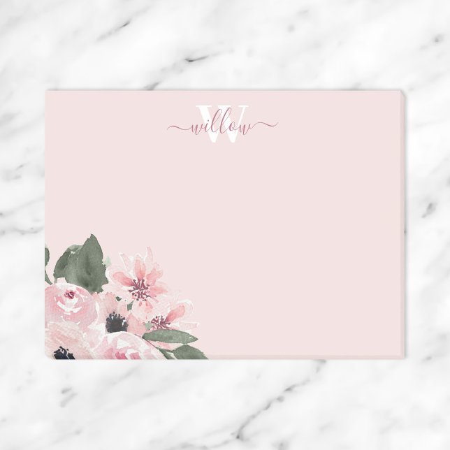 Feminin Modern Monogram Rosa Blommigt efter IT-ant Post-it Block (Skapare uppladdad)