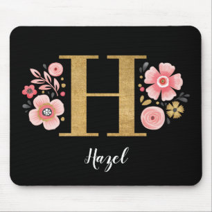 Feminin monogram Första Rosan Black Brev H Musmatta
