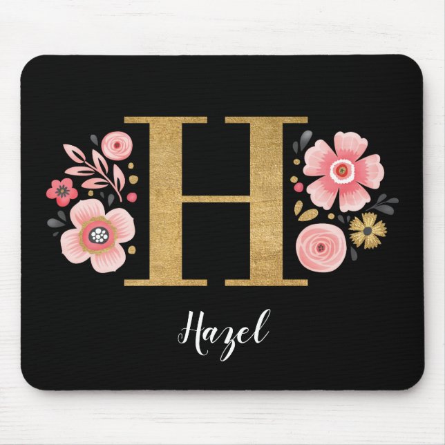 Feminin monogram Första Rosan Black Brev H Musmatta (Framsidan)