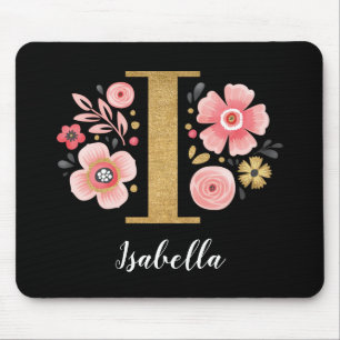 Feminin monogram Första Rosan Black Brev I Musmatta